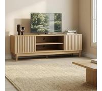 HAINEW HD26051201 Meuble TV bas avec 2 portes et 2 étagères ouvertes, table TV avec passe-câbles, chêne 140 x 39 x 48 cm
