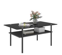 HAINEW HD26072001 Table basse rectangulaire en verre avec plateau en verre et espace de rangement, table d'appoint à double niveau, avec pieds en métal, 98 x 58 x 45 cm, noir