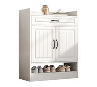 HAINEW HNDE004 Armoire à chaussures, avec 2 portes et 1 tiroir, rangement de chaussures avec compartiments de rangement ouverts pour couloir, salon, blanc, 75 x 36 x 95,5 cm