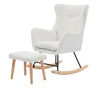 HAINEW HNDE012 Fauteuil à bascule avec tabouret et dossier haut, fauteuil à bascule, fauteuil de relaxation, rembourré, en velours tedy, ergonomique, jusqu'à 100 kg, blanc