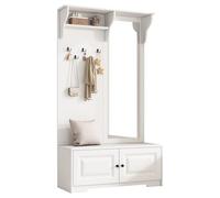 HAINEW HNDE013 - Ensemble garde-robe murale avec miroir et 5 crochets - Avec banc à chaussures et armoires - 100 x 40 x 180 cm - Blanc