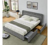 HAINEW HNDE2511103 Lit capitonné, 140 x 200 cm, avec 4 tiroirs, cadre de lit double en chenille avec tête de lit et sommier à lattes, sans matelas, gris, 140 x 200 cm