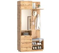 HAINEW HNDE25120109 Ensemble garde-robe murale avec miroir et banc, armoire à chaussures, crochets et 1 tiroir, 90 x 34,5 x 190 cm, couleur bois