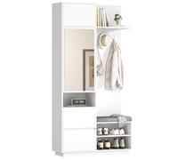 HAINEW HNDE25120109 Ensemble garde-robe murale avec miroir et banc, armoire à chaussures, crochets et 1 tiroir, 90 x 34,5 x 190 cm, blanc