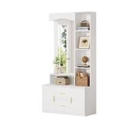 HAINEW HNDE25120111 Ensemble vestiaire mural avec miroir et compartiment de rangement ouvert, 2 tiroirs et 2 portes, blanc, 90 x 40 x 180 cm