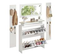 HAINEW Lot de 2 porte-manteaux muraux avec miroir et 2 étagères pour couloir, salon, couloir - Armoire à chaussures brillante et 8 crochets - Blanc