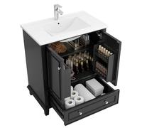 HAINEW Meuble de salle de bain avec lavabo et 2 portes et 1 tiroir, 76 x 46 x 87 cm, noir