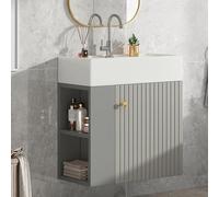 HAINEW Meuble de salle de bain avec meuble bas de 55 cm - Meuble de salle de bain avec meuble bas - Meuble planétaire suspendu - 2 pièces - Avec 1 porte et compartiment de rangement latéral - 55 × 31