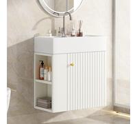 HAINEW Meuble de salle de bain avec meuble bas de 55 cm - Meuble de salle de bain avec meuble bas - Meuble planétaire suspendu - 2 pièces - Avec 1 porte et compartiment de rangement latéral - 55 x 31