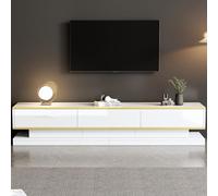 HAINEW Meuble TV bas avec 3 tiroirs et moulures dorées - Meuble TV brillant pour salon, chambre à coucher - Blanc - 200 x 40 x 40 cm