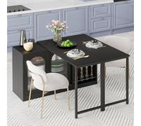 HAINEW Table de bar à manger extensible avec porte coulissante en verre et compartiment de rangement ouvert, buffet moderne avec espace de rangement, table de buffet pivotante à 360°, table d'appoint