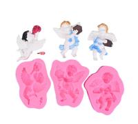 Haione Lot de 3 moules en silicone en forme d'anges pour décoration de gâteau au chocolat, biscuits, glaçons, bougies, bonbons, savon-