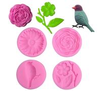 Haione Lot de 4 moules en silicone en forme d'oiseau et de fleurs pour décoration de gâteaux au chocolat, biscuits, glaçons, bougies, bonbons et savon