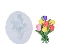 Haione Moule en silicone en forme de bouquet de tulipes pour décoration de gâteau au chocolat, outils de cuisson pour biscuits, glaçons, bougies, bonbons et savon (#1)