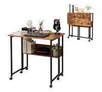 haiorjun Bureau Pliable avec roulettes, Table de Bureau Petit Espace, Bureau D’Ordinateur Rabattable avec Rangement, Bureau Informatique Pliante Industriel pour Maison et Bureau