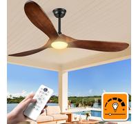 Haipeel - Ventilateurs de plafond avec lumières, 152,4 cm en bois massif avec lumières et télécommande, ventilateur de plafond extérieur dernière intervention pour terrasse, salon, 3 lames, moteur CC