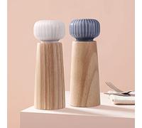 HAIPUSEN Moulin à Sel et à Poivre en Bois et en Céramique - Moulin à Épices en Forme de Poivrière Avec Moulin Réglable, 17.5cm