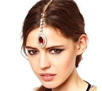 Hair Accessories Women Girl Rhinestone Forehead Headband Trend Head Chain Eyebrow Drop pour les occasions spéciales et les festivals(Red)