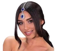 Hair Accessories Women Girl Rhinestone Forehead Headband Trend Head Chain Eyebrow Drop pour les occasions spéciales et les festivals(Blue silver 2)