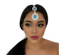 Hair Accessories Women Girl Rhinestone Forehead Headband Trend Head Chain Eyebrow Drop pour les occasions spéciales et les festivals(Lightblue silver 2)