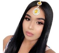 Hair Accessories Women Girl Rhinestone Forehead Headband Trend Head Chain Eyebrow Drop pour les occasions spéciales et les festivals(Yellow silver 2)