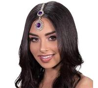 Hair Accessories Women Girl Rhinestone Forehead Headband Trend Head Chain Eyebrow Drop pour les occasions spéciales et les festivals(Purple silver)