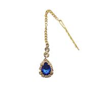 Hair Accessories Women Girl Rhinestone Forehead Headband Trend Head Chain Eyebrow Drop pour les occasions spéciales et les festivals(Blue gold 1)