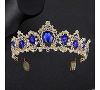 Hair Bijoux Couronne Tiaras pour femmes Baroque Couronne rouge Bleu vert cristal Bridal Crown Vintage Gold Hair Accessories de mariage Rigiane Diadem Pageant Crowns by Gagalu (Couleur: Gol Blue