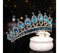 Hair Bijoux Couronne Tiaras pour femmes Couronne de mariage Bride Headwear Luxury Luxury Blue Righestone Crystal and Crown Queen Crown Bride Accessoires de cheveux Couronne de beauté