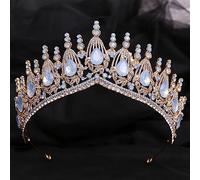Hair Bijoux Crown Tiaras for Women Big Tiaras and Crowns for Bride Wedding Baroque Bands King and Queen Crowns Water Drop Rhinestone Designs HairBands Bijoux (Couleur: D)