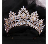 Hair Bijoux Crown Tiaras for Women Big Tiaras and Crowns for Bride Wedding Baroque Bands King and Queen Crowns Water Drop Rhinestone Designs HairBands Bijoux (Couleur: H)