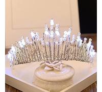 Hair Bijoux Crown Tiaras for Women Bridal Wedding Tiara and Crown LED Princess Crown Pearl Rhinestone Crystal 18e anniversaire par Gagalu (Couleur: F Blanc Lumière)