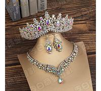 Hair Bijoux Crown Tiaras for Women Crystal Bridal Bijoux Baroque Wedding Bandband Bande de mariage Dubaï Set Set Rhinestone Tiaras and Crowns (Couleur: 3PCS Set Silver AB)