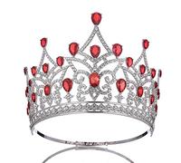 Hair Bijoux Crown Tiaras for Women Crystal Bridal Tiaras Sliver Big Crowns Women Queen Pageant Diadem Wedding Hair Accessoires, rouge