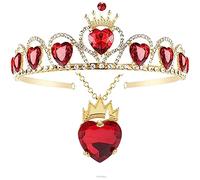 Hair Bijoux Crown Tiaras for Women Evie Royal Red Heart Collier Tiara DESCENDANTS RED Coeur Couronne Jewelry Set Reine of Hearts Eive Costume For Girl Teen Halloween (Couleur: Type 1)