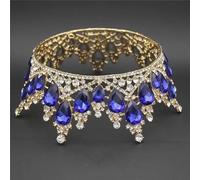 Hair Bijoux Crown Tiaras for Women Fashion Crystal Tiara Crown for Wedding Hair Accessories Royal Queen Bridal Diadem Hair Bijoux Tiaras et couronnes mariées, Bleu , Gold