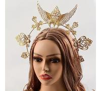 Hair Bijoux Crown Tiaras for Women Goddess Crown Tiara Faux Pearl Metal Golden Crown Bandband Hairband Fashion Vintage Hair Accessory (Couleur: B)