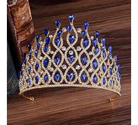 Hair Bijoux Crown Tiaras for Women Multiryers Drop Royal King Wedding Crown Bride Tiaras Hair Bijoux Crystal Diadem Prom Pageant Accessoires Gold Bluemutil
