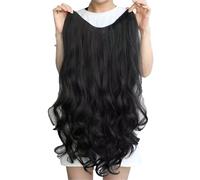 Hair Bun, Extensions de cheveux à clips, perruque féminine, cheveux longs, lisses, boucles ondulées en forme de V, extensions de cheveux sans trace(Curly black)