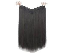 Hair Bun, Extensions de cheveux à clips, perruque féminine, cheveux longs, lisses, boucles ondulées en forme de V, extensions de cheveux sans trace(Straight black)
