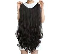 Hair Bun, Extensions de cheveux à clips, perruque féminine, cheveux longs, lisses, boucles ondulées en forme de V, extensions de cheveux sans trace(Curly brown black)