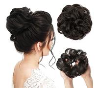 Hair Bun， Postiche en chignon désordonné, postiche for femme, extension de queue de cheval, cheveux humains, décorations de cheveux, extensions chignons ébouriffées(Black Brown)