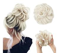 Hair Bun， Postiche en chignon désordonné, postiche for femme, extension de queue de cheval, cheveux humains, décorations de cheveux, extensions chignons ébouriffées(Platinum Blonde)