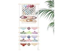 Hair Clip Organizer - 36 pouces Wall Hanging Rack | Woven Accessory Storage - 500 g Wood Cotton Design With Mesh Pockets Holds Hair Clips Headbands And Accessories For Girls Bedroom Organisation