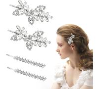 Hair Clips, 4 X Silver Rhinestone Hair Bun Clips, Women's Bride, Hair Clip, Leaf Shaped Hair Clips