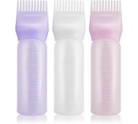 Hair Color Applicator Bottle With Root Comb And Graduated Scale 3 Pack 6 Ounce (Pink/White/Purple)