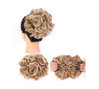 Hair Extensions Hairpiece Chignon bouclé en désordre avec peigne et clips for queue de cheval, extension de cheveux synthétiques naturels Hair Accessories(Honey Blonde Mixed Platinum Blonde)