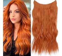 Hair Extensions Invisible Wire 20 Inch Long Wavy Secret Hairpiece with Transparent Wire Adjustable Size 4 Secure Clips for Women Synthetic (#350)