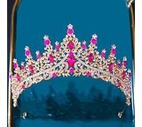 Hair Jewelry Crown Tiaras for Women Baroque Multicolor Crystal Tiara Crown For Women Wedding Party Vintage Hot Bridal Bride Crown Couronne Accessoires (Couleur: Gold Rose Red)