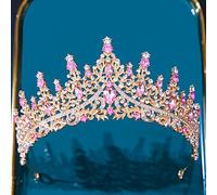 Hair Jewelry Crown Tiaras for Women Baroque Multicolor Crystal Tiara Crown For Women Wedding Party Vintage Hot Bridal Bride Crown Couronne Accessoires (Couleur: Gold Pink)